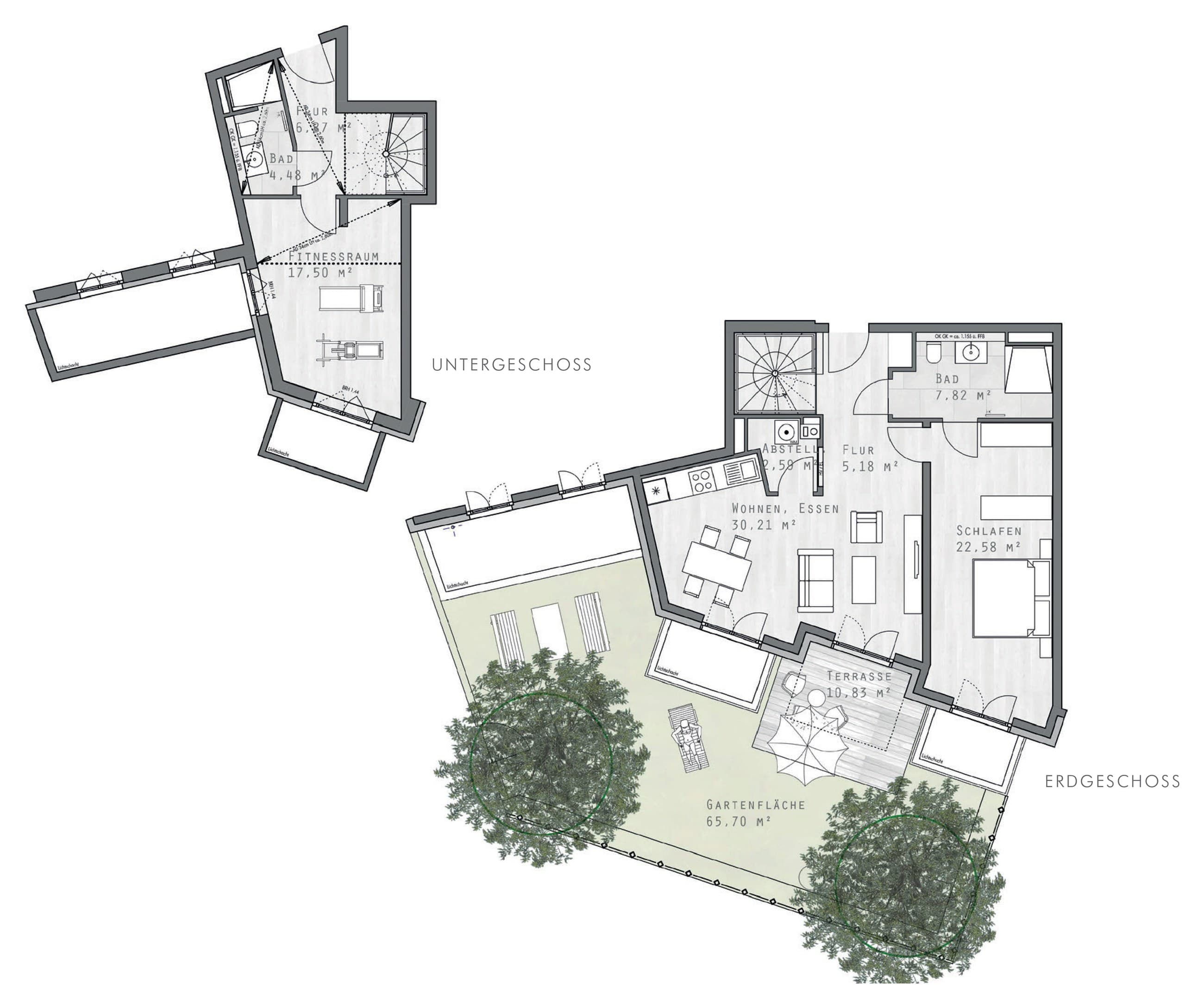 Grundrissplan einer 3-Zimmer-Gartenwohnung